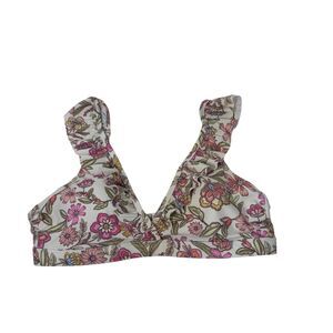 Old Navy Womens Size L Pink Yellow Green Blue Floral Ruffle Bikini Swim Top New